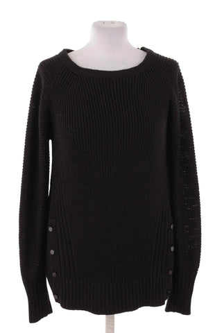 Sweter damski prążkowany z guzikami - Czarny