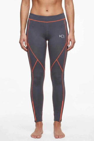 Legginsy Sportowe Kari Traa Szare z Pomarańczowym