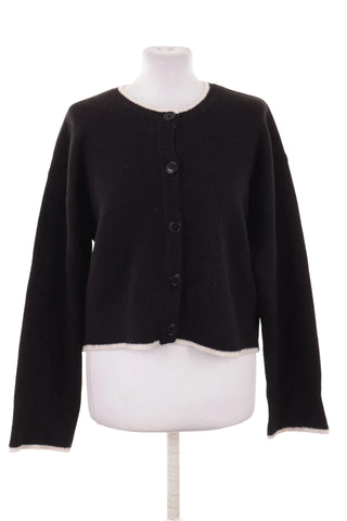 Sweter rozpinany z białą lamówką - Czarny   5% wełna