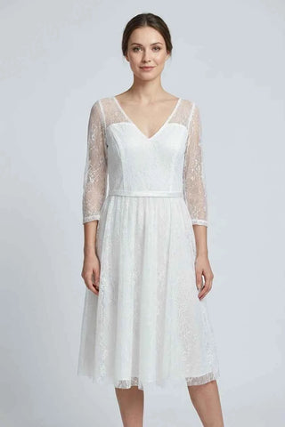 Sukienka Koronkowa V-neck  - Biała