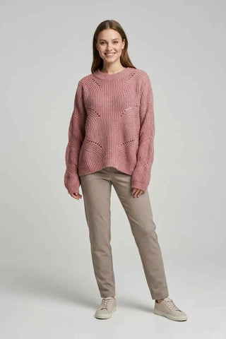 Sweter oversize z ażurowym wzorem - Różowy