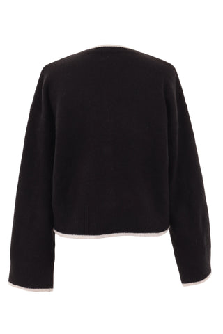 Sweter rozpinany z białą lamówką - Czarny   5% wełna