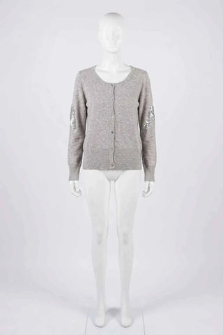 Sweter rozpinany z cekinami - Szary  35% wełna , 25% kaszmir