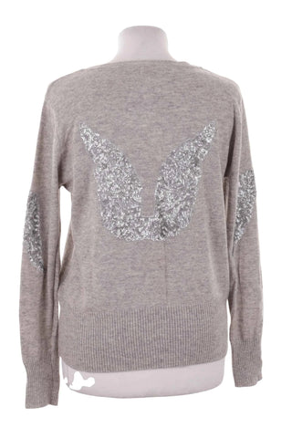 Sweter rozpinany z cekinami - Szary  35% wełna , 25% kaszmir