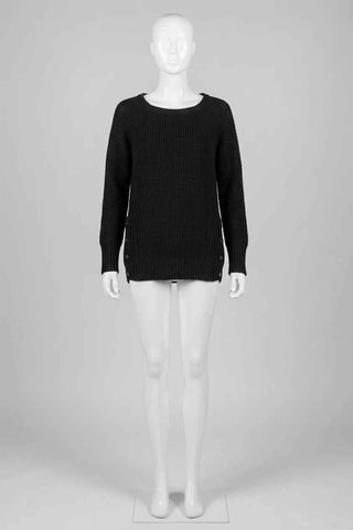 Sweter damski prążkowany z guzikami - Czarny