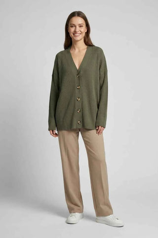 Sweter damski prążkowany oversize - Zielony