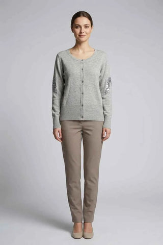 Sweter rozpinany z cekinami - Szary  35% wełna , 25% kaszmir
