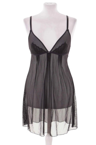 Elegancka Czarna Koszulka Nocna z Koronką Babydoll