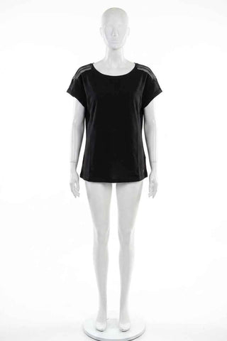 Czarny T-shirt Damski z Ozdobna Siateczka