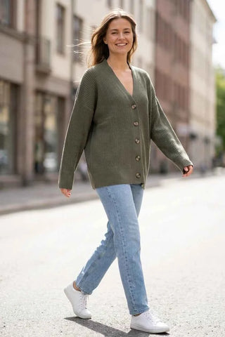 Sweter damski prążkowany oversize - Zielony
