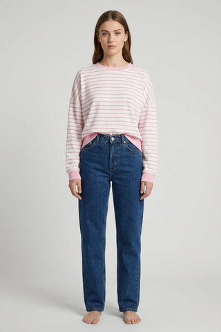 Rozowa Bluza Damska w Paski Oversize