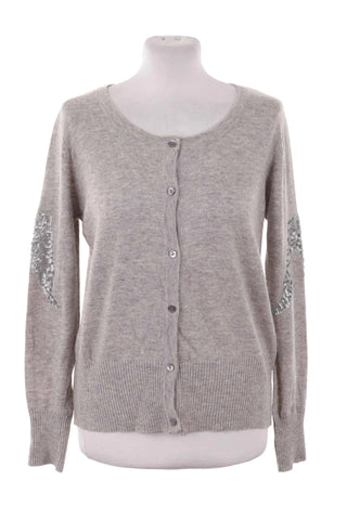 Sweter rozpinany z cekinami - Szary  35% wełna , 25% kaszmir
