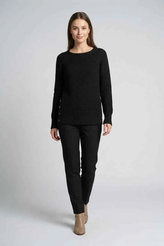 Sweter damski prążkowany z guzikami - Czarny