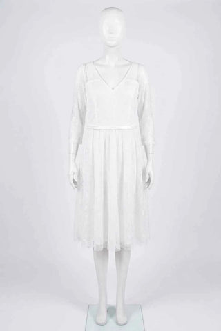 Sukienka Koronkowa V-neck  - Biała