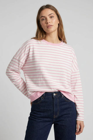 Rozowa Bluza Damska w Paski Oversize